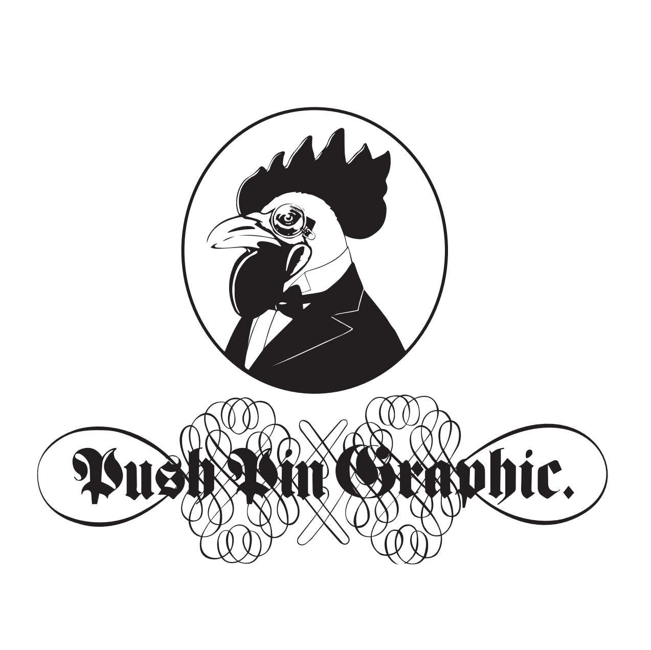 Pushpin Legendary T-Shirts『Old BW Rooster logo/The Pushpin』-b003